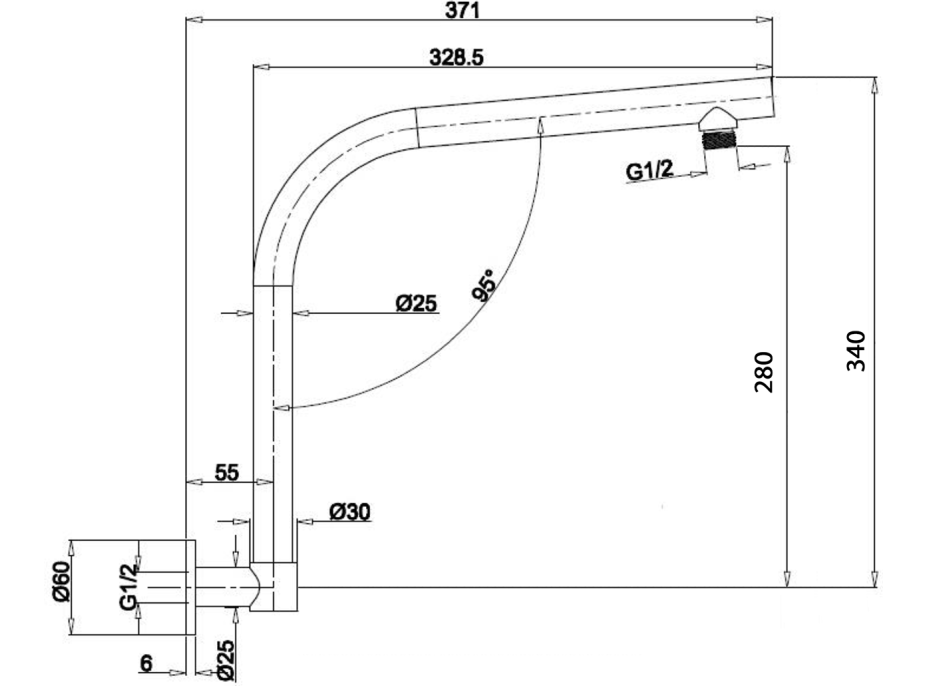 Sapho Sprchové ramienko okrúhle zvýšené, 370mm, chróm 9005