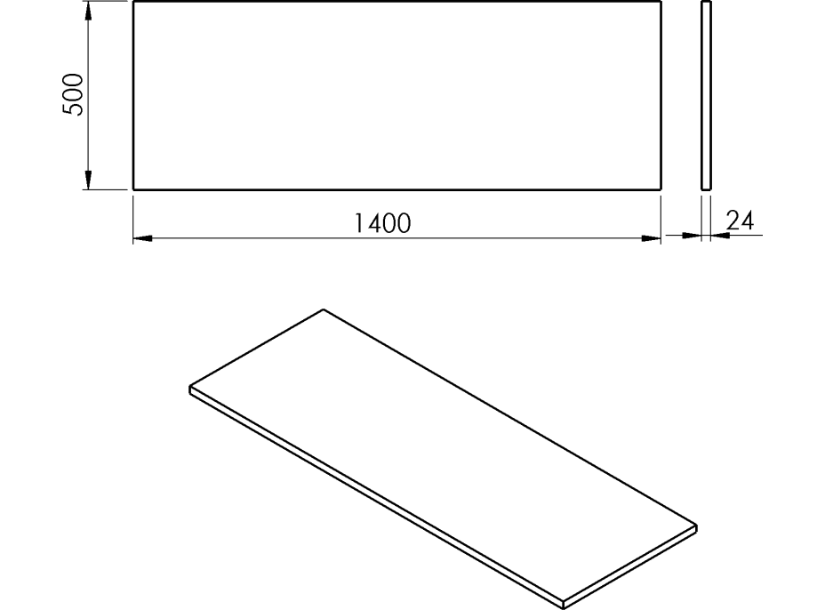 Sapho PLATO doska Rockstone 1400x24x500mm, biela mat PL140-0101