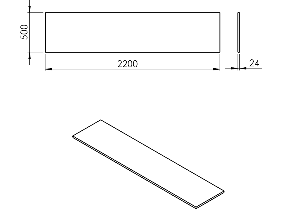 Sapho PLATO doska Rockstone 2200x24x500mm, biela mat PL220-0101