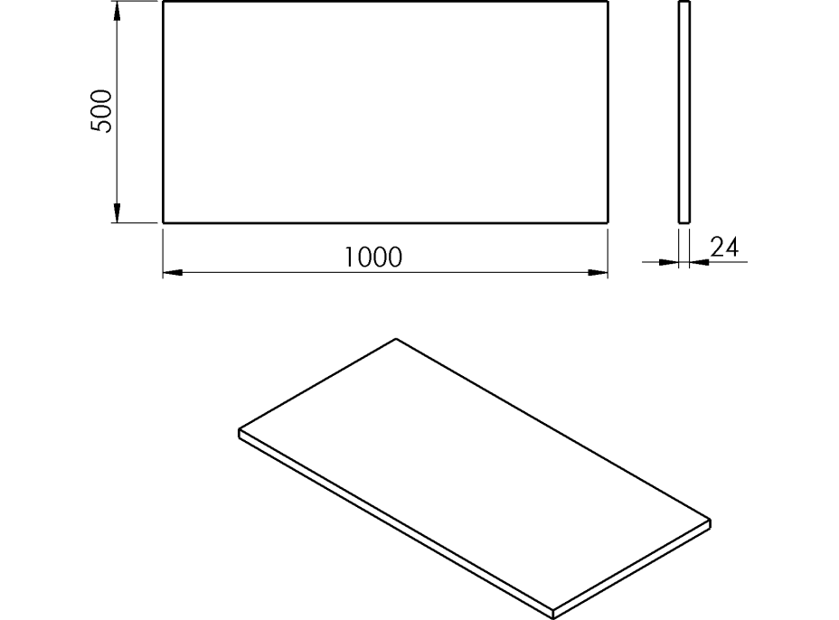 Sapho PLATO doska Rockstone 1000x24x500mm, biela mat PL100-0101