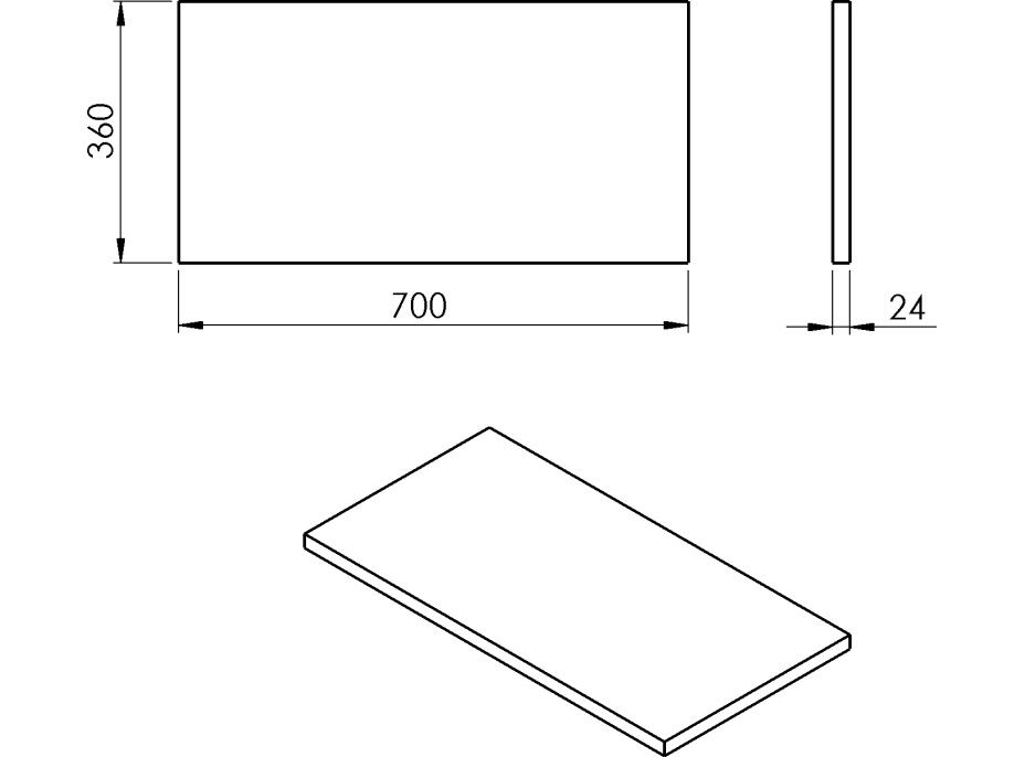 Sapho PLATO doska Rockstone 700x24x360mm, biela mat PL076-0101