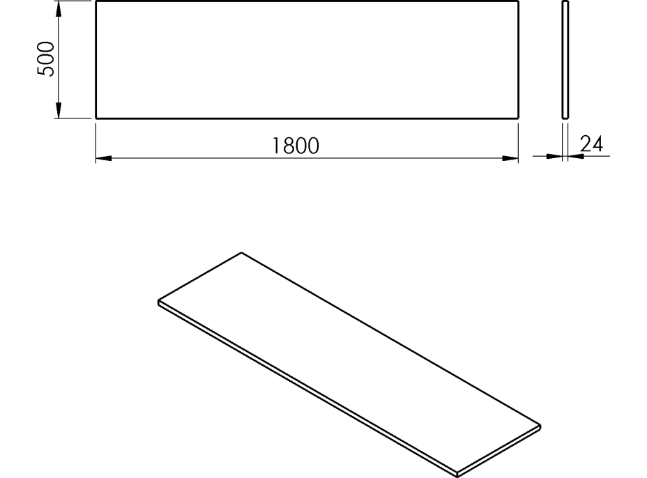 Sapho PLATO doska Rockstone 1800x24x500mm, biela mat PL180-0101