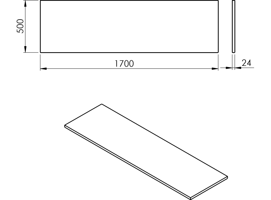 Sapho PLATO doska Rockstone 1700x24x500mm, biela mat PL170-0101