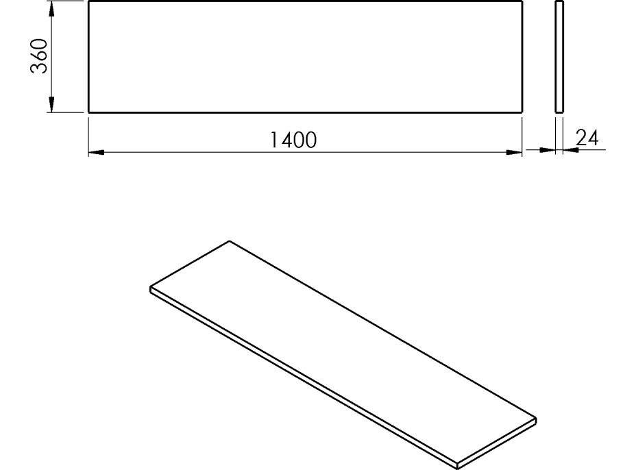 Sapho PLATO doska Rockstone 1400x24x360mm, biela mat PL146-0101