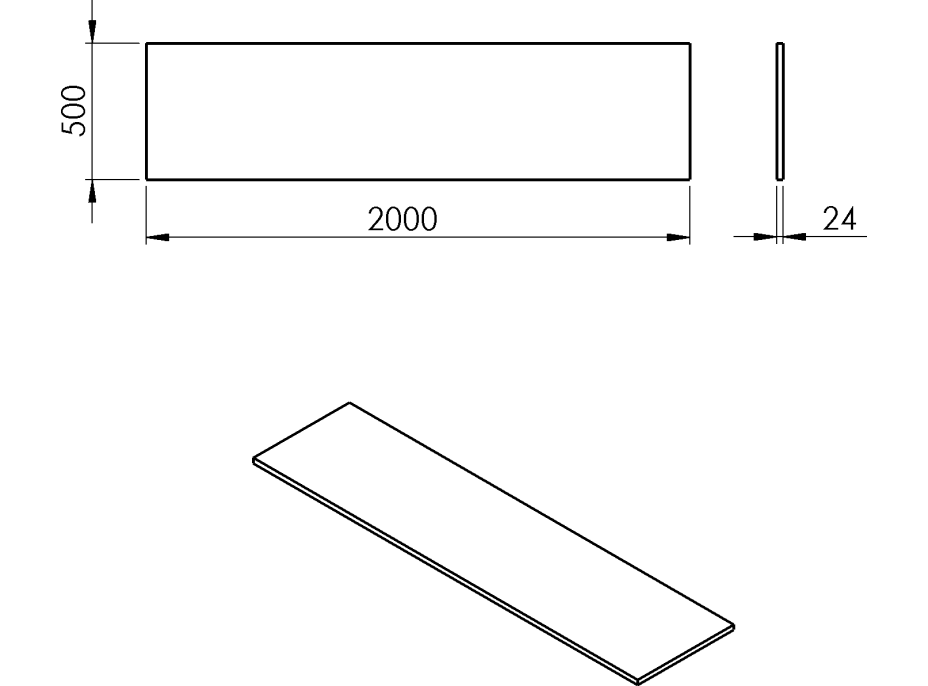 Sapho PLATO doska Rockstone 2000x24x500mm, biela mat PL200-0101
