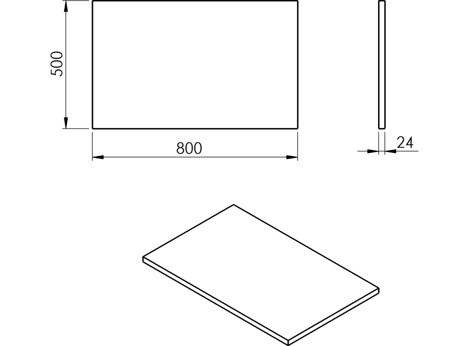 Sapho PLATO doska Rockstone 800x24x500mm, biela mat PL080-0101