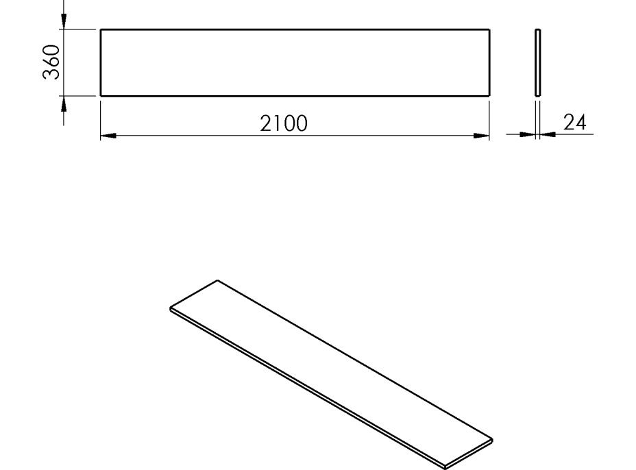 Sapho PLATO doska Rockstone 2100x24x360mm, biela mat PL216-0101