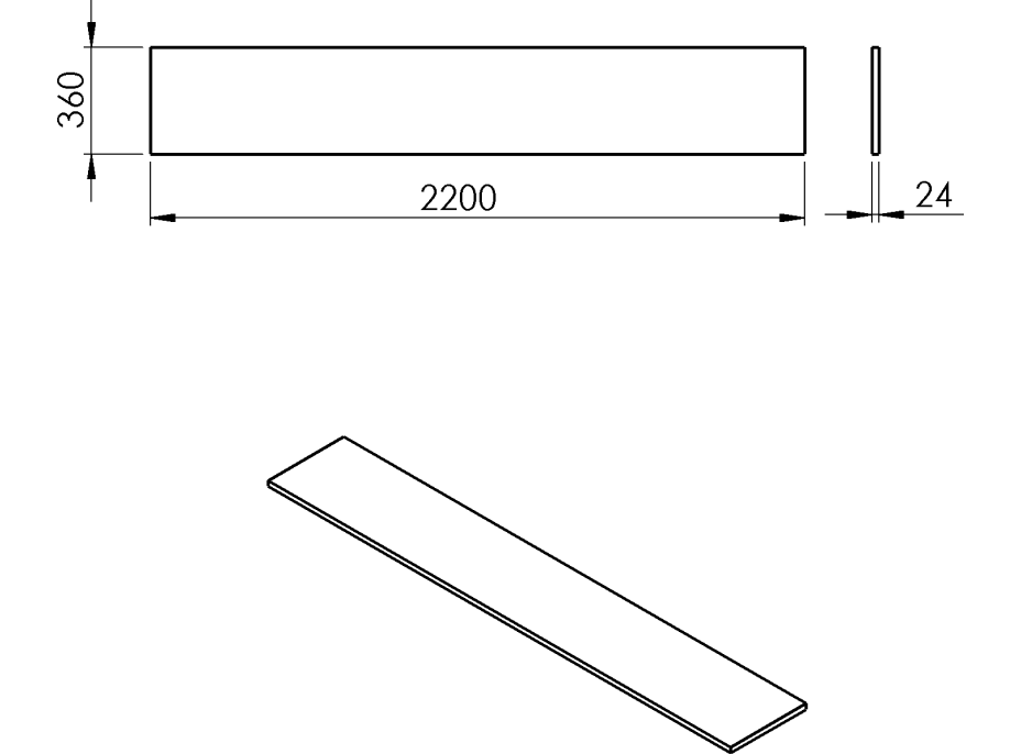 Sapho PLATO doska Rockstone 2200x24x360mm, biela mat PL226-0101