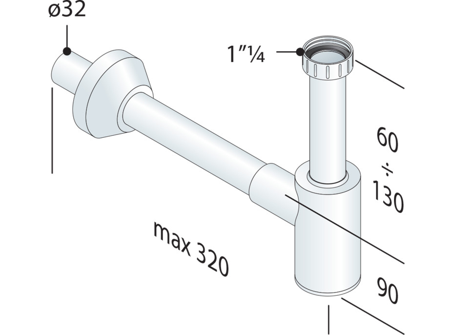 Bruckner CRONO umývadlový sifón 5/4", odpad 32mm, biela 151.108.0