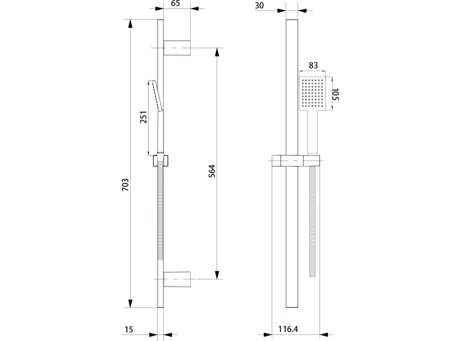 Sapho Sprchová súprava hranatá, posuvný držiak 700mm, čierna mat SC615