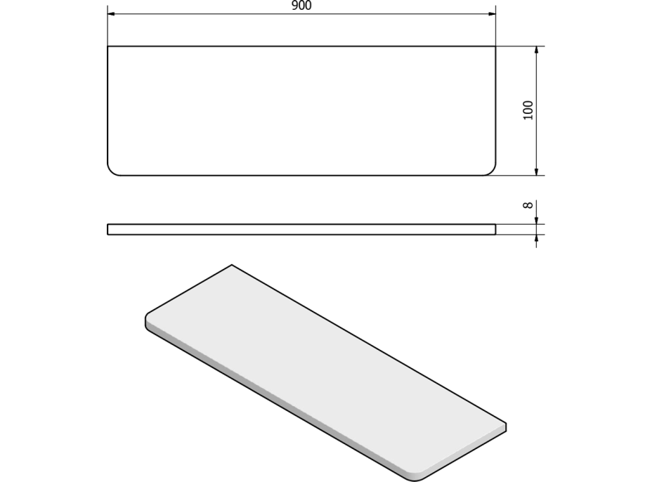 Sapho Police 900x100x8mm, číre sklo 23485