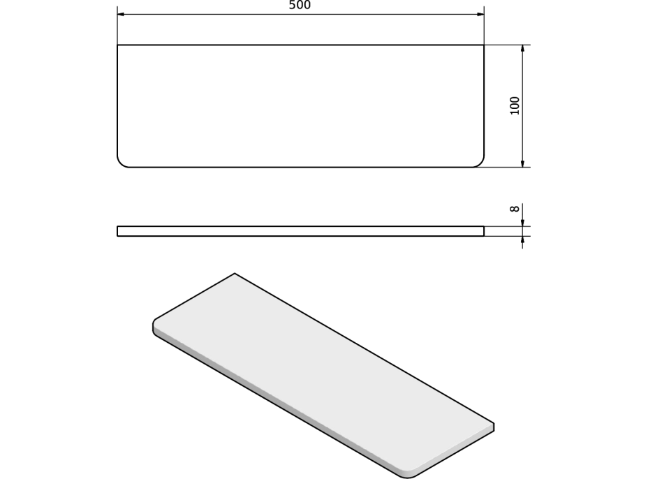 Sapho Police 500x100x8mm, číre sklo 23481