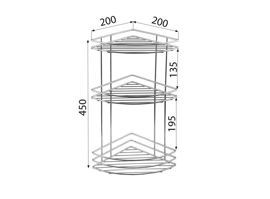 Aqualine CHROM LINE drôtená polica rohová trojitá, chróm 37015