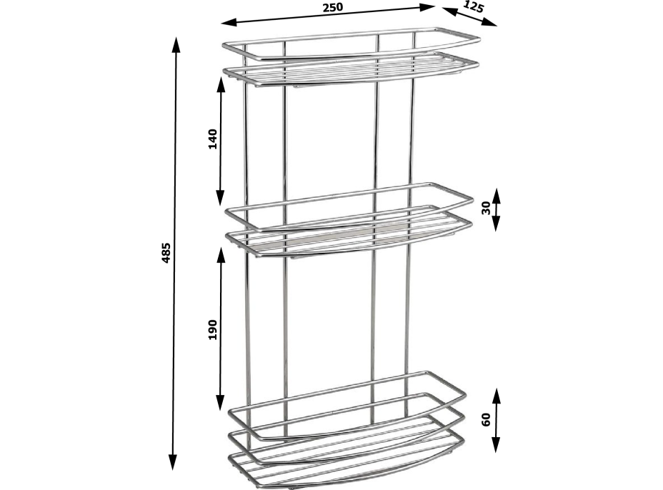 Aqualine CHROM LINE drôtená polica trojitá, chróm 37045