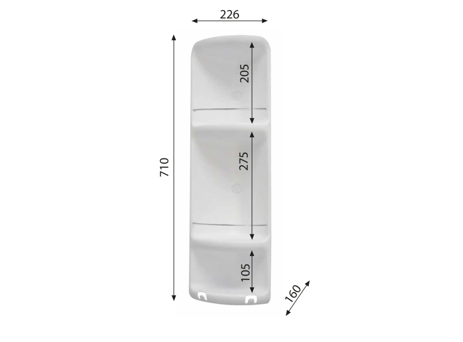 Gedy CAESAR trojposchodová rohová polička do sprchy 226x710x160 mm, ABS plast, biela 7081