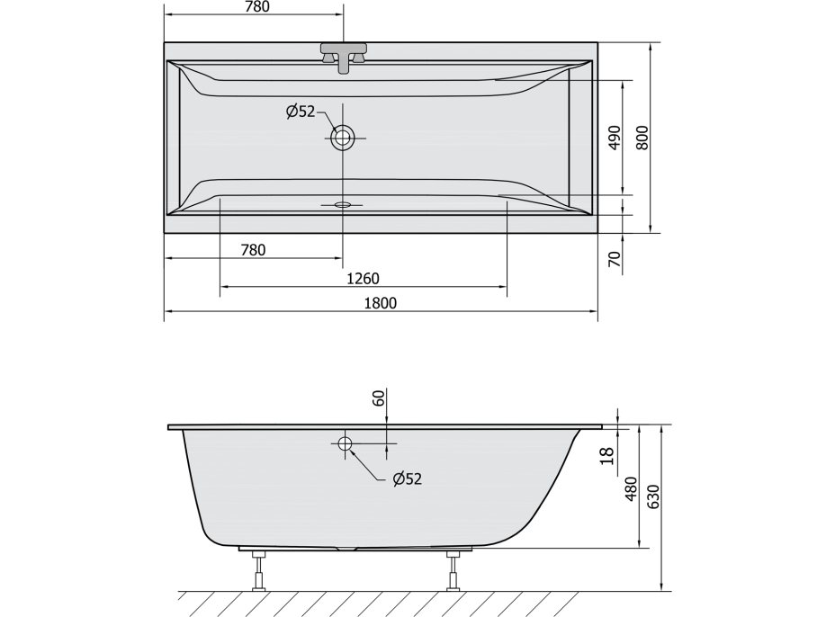 Polysan CLEO SLIM obdĺžniková vaňa 180x80x48cm, biela 95611S