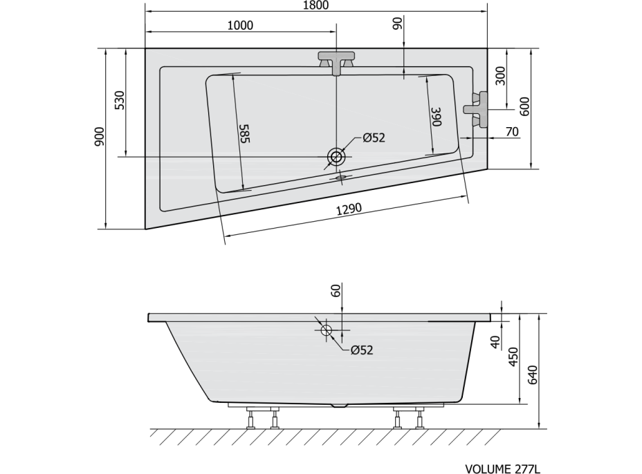 Polysan ANDRA L asymetrická vaňa 180x90x45cm, ivory 72872.40