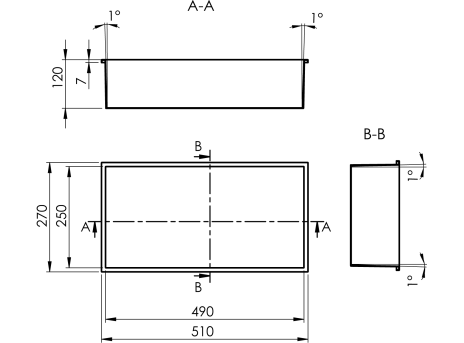 Polysan INSERTA zapustená polica do obkladu, 510x270 mm, nerez, antracit 1301-53B