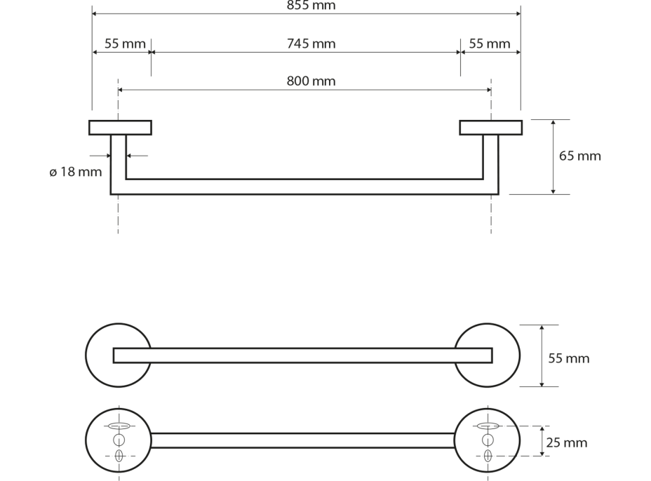 Sapho X-ROUND držiak uterákov 800x65mm, chróm XR426