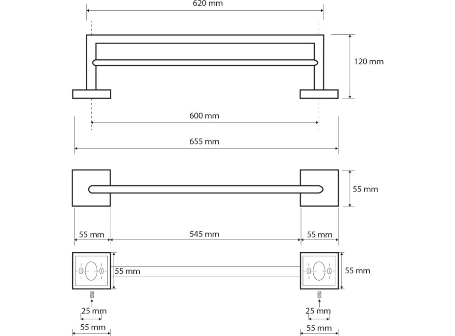 Sapho X-SQUARE dvojitý držiak uterákov 650x120mm, chróm XQ404