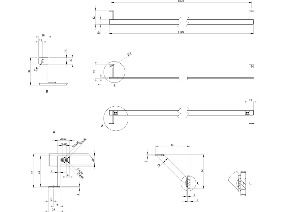 GSI PURA čelný držiak uterákov 120cm, chróm PAPRDB120