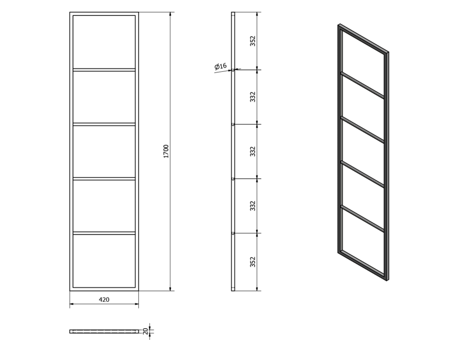 Sapho SKA sušiak uterákov na opretie 420x1700x20mm, biela mat SKA561