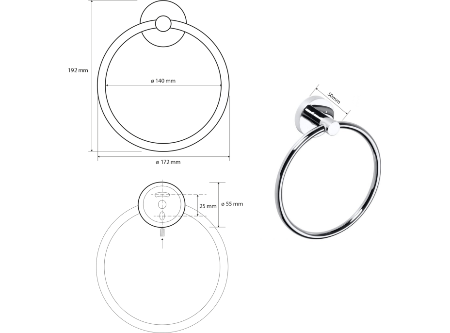 Sapho X-ROUND E držiak uterákov kruh, chróm XR411