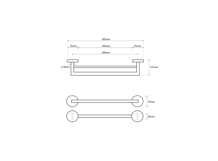 Sapho X-ROUND dvojitý držiak uterákov 600x121mm, chróm XR401