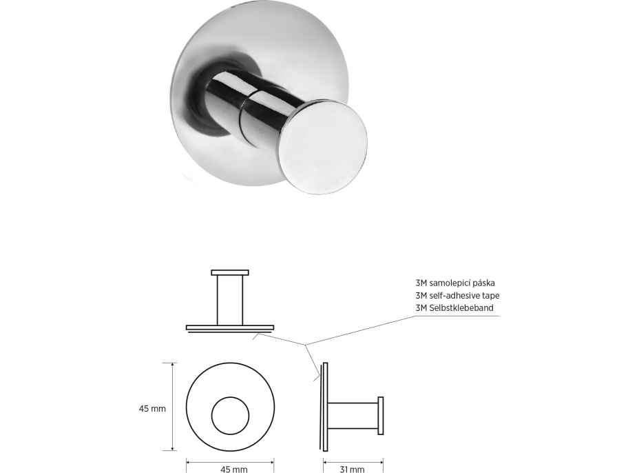 Sapho X-ROUND samolepiaci háčik, nerez lesk XR219