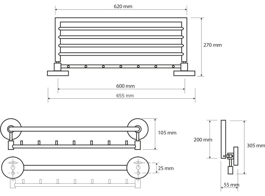 Sapho X-ROUND polička na uteráky výklopná s háčikmi 600mm, chróm XR422