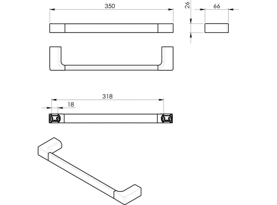 Gedy PIRENEI držiak uterákov 350x66mm, biela mat PI213502