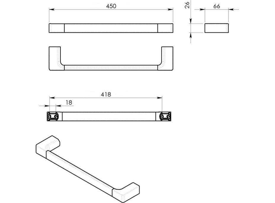 Gedy PIRENEI držiak uterákov 450x66mm, čierna mat PI214514