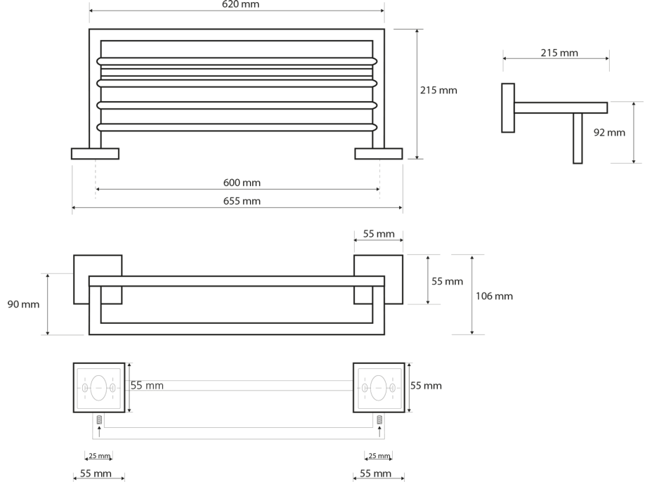 Sapho X-SQUARE polička na uteráky s hrazdou 650x110x215mm, chróm XQ601