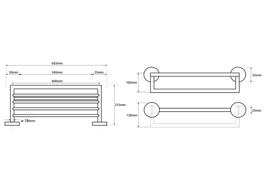 Sapho X-ROUND polička na uteráky s hrazdou 600mm, chróm XR419