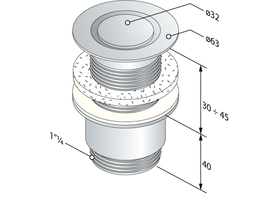 Omp Tea Umývadlová výpusť 5/4“, neuzatvárateľná, design krytka, hr.30-45mm, chróm 147.545.5