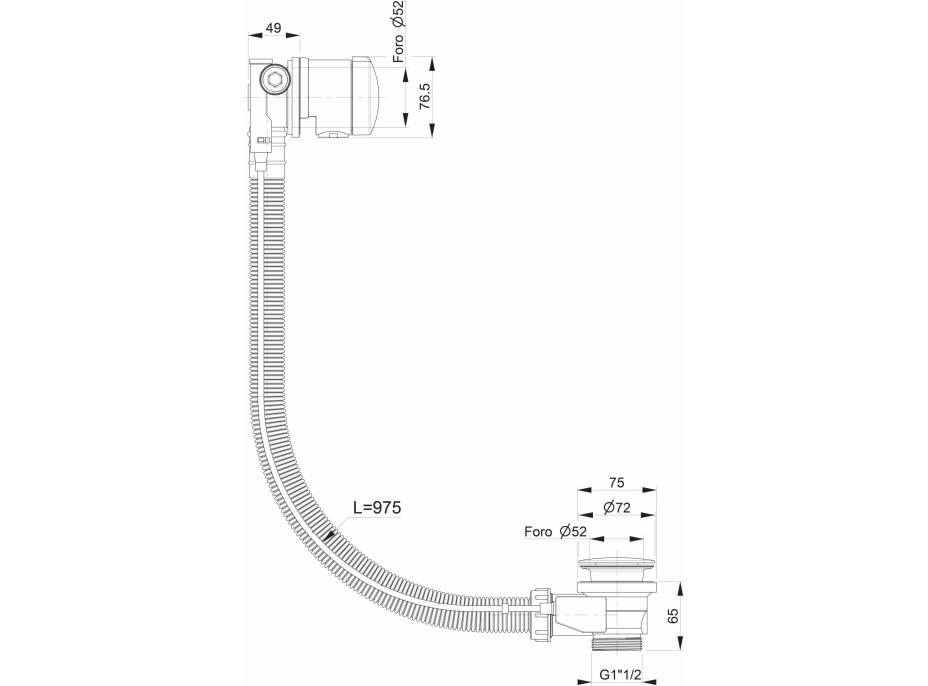 Polysan Vaňová súprava s napúšťaním, bovden, dĺžka 975mm, zátka 72mm, zlato 71686G