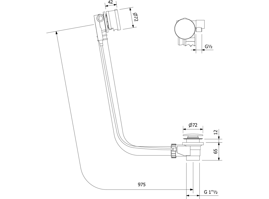 Polysan Vaňová súprava s napúšťaním, bovden, dĺžka 975mm, zátka 72mm, zlato mat 71686GB