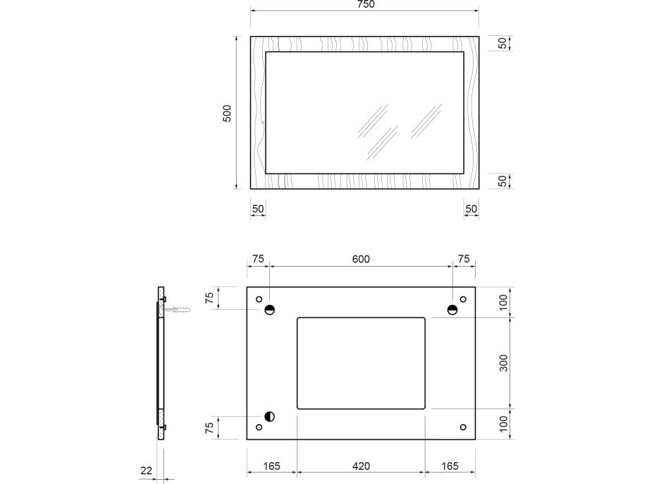 Sapho TREOS zrkadlo v ráme 750x500mm, dub Collingwood TS750-1919