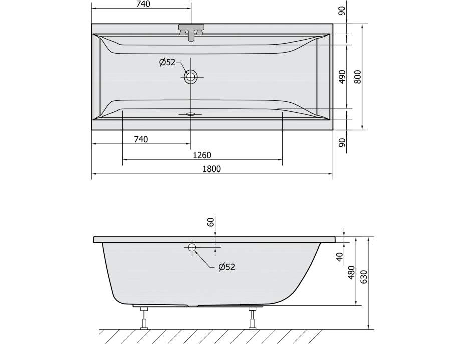 Polysan CLEO obdĺžniková vaňa 180x80x48cm, čierna mat 95611.21