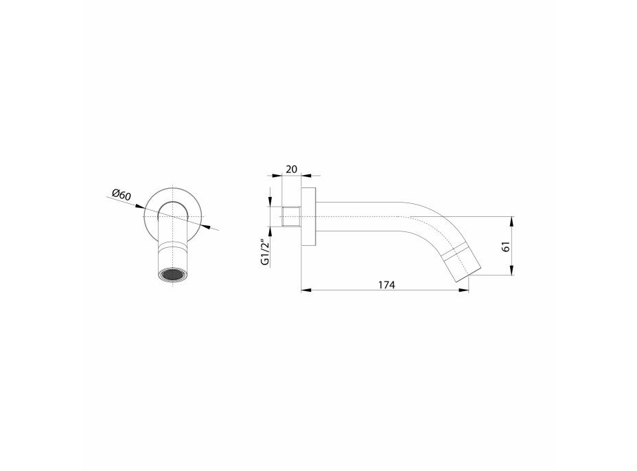 Sapho Nástenná výtoková hubica, guľatá, 174mm, zlato mat BO519