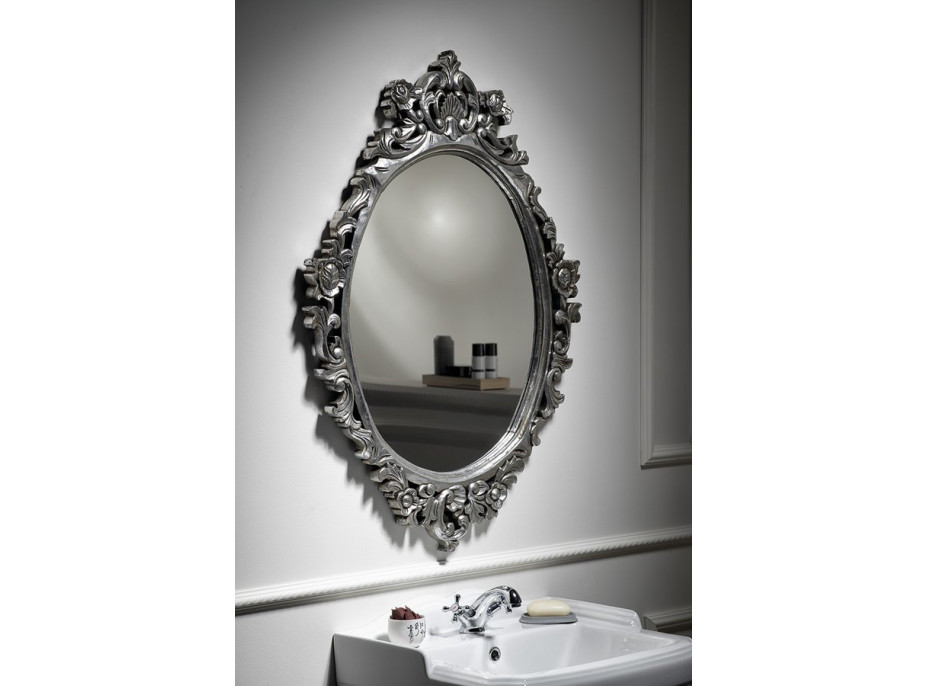 Sapho DESNA oválne zrkadlo vo vyrezávanom ráme, 80x100cm, strieborná IN344