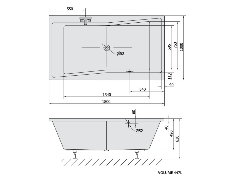 Polysan QUEST obdĺžniková vaňa 180x100x49cm, čierna mat 78511.21