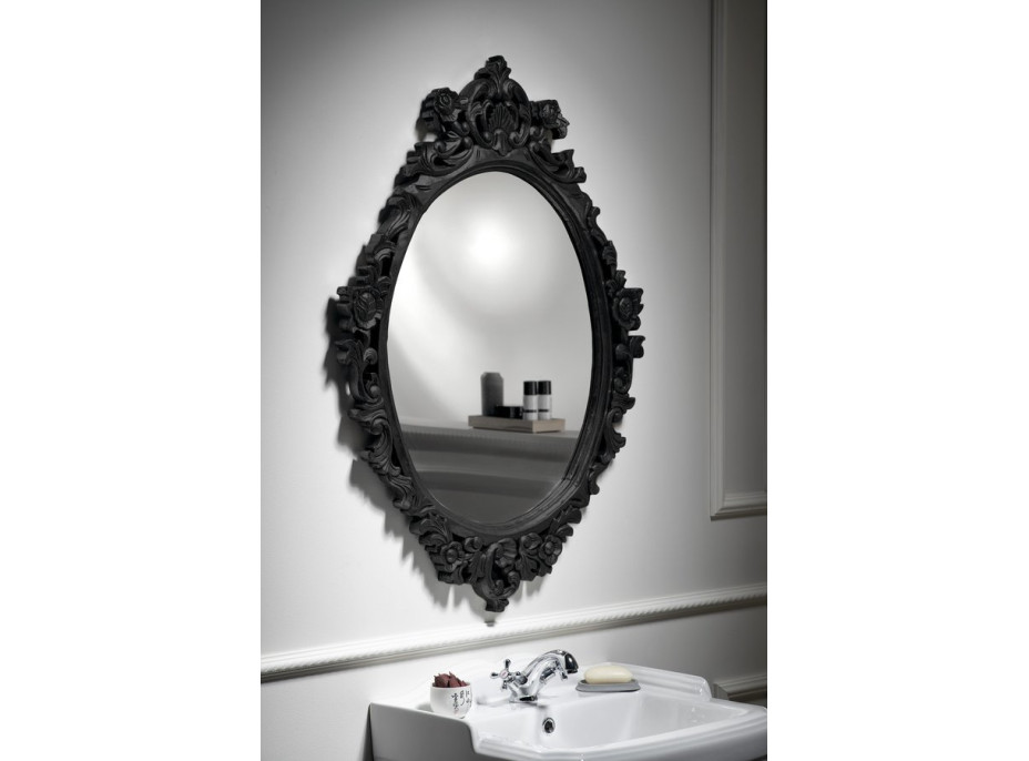 Sapho DESNA oválne zrkadlo vo vyrezávanom ráme, 80x100cm, čierna IN357