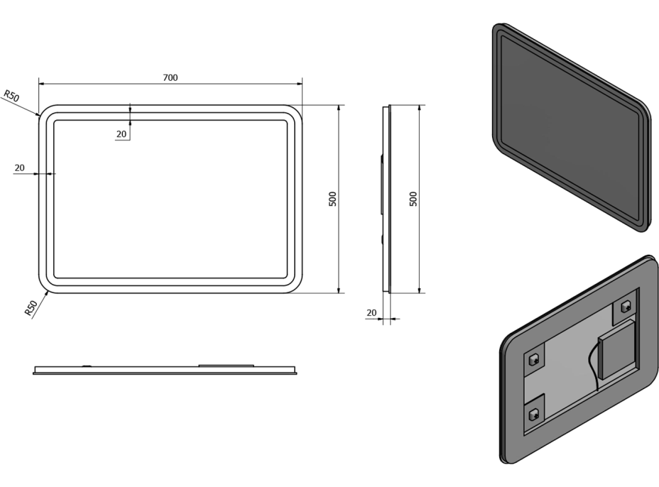 Sapho NYX zrkadlo s LED osvetlením 500x700mm NY050