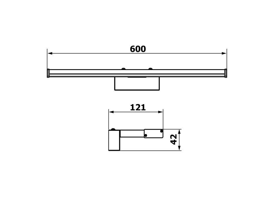 Sapho CHICAGO XL LED svietidlo, 600x120x40mm, 12W, 230V, plast, čierna mat AU470