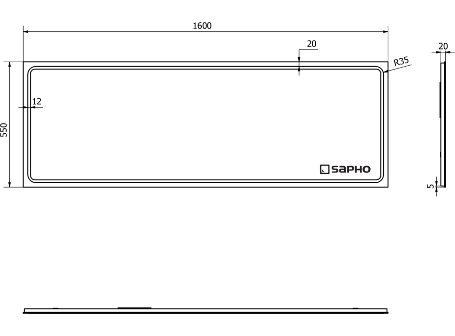 Sapho GEMINI zrkadlo s LED osvetlením 1600x550mm GM160