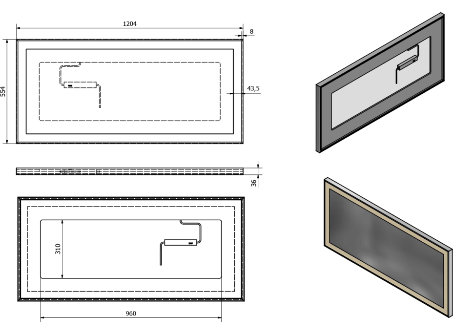 Sapho LUMINAR zrkadlo s LED osvetlením v ráme 1200x550mm, chróm NL560