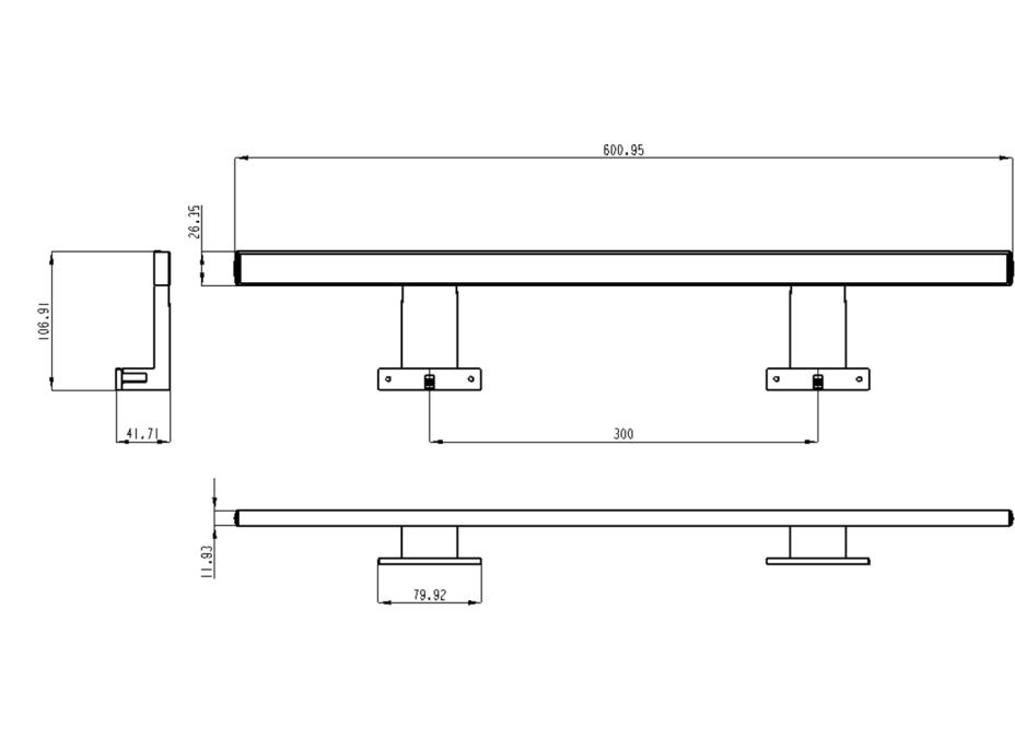 Aqualine SERAPA LED svietidlo, 9W, 230V, 600x40x100mm, hliník, chróm SA148