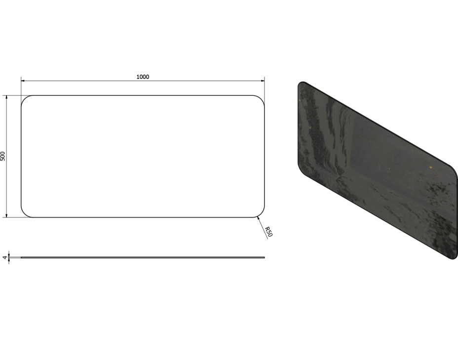 Sapho ISHAPE zrkadlo 1000x500mm, zaguľatené rohy, bez úchytu AG510