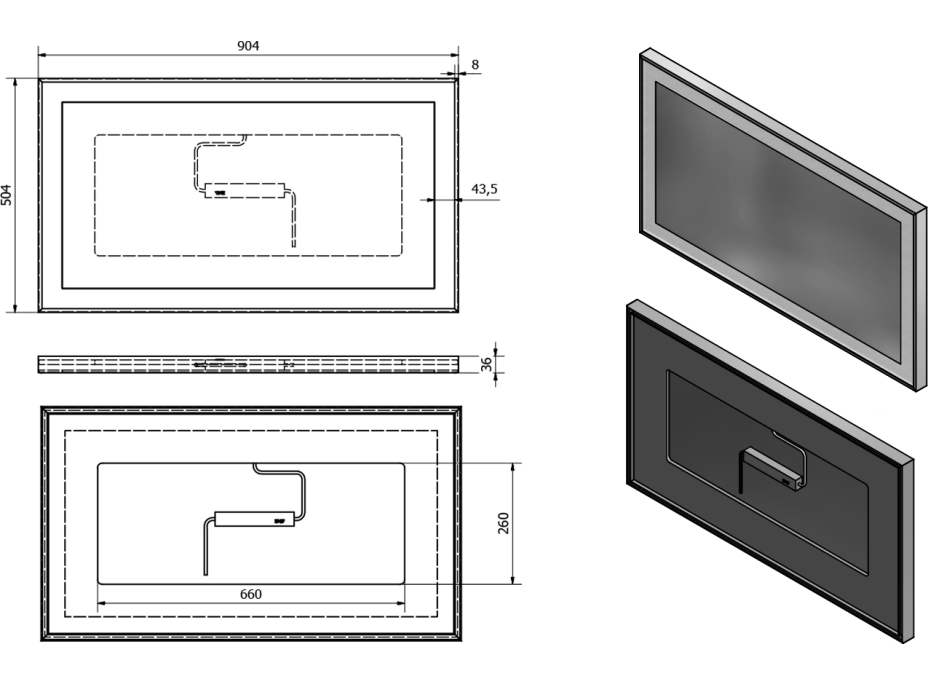 Sapho LUMINAR zrkadlo s LED osvetlením v ráme 900x500mm, chróm NL559